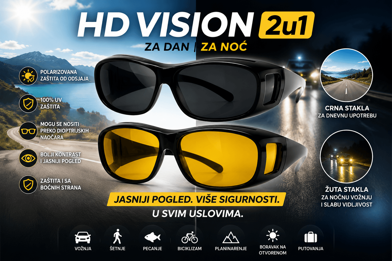 HD Vision 2u1 Polarizovane Naočare za Dan i Noć